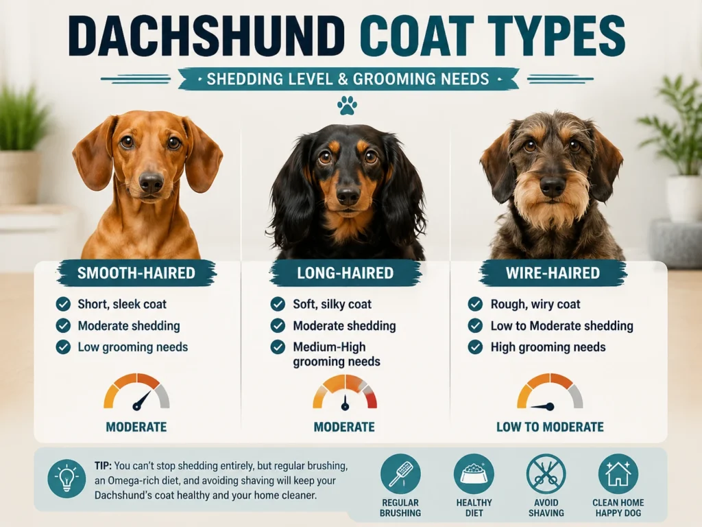 Comparison of smooth-haired, long-haired, and wire-haired Dachshund coat types and shedding levels