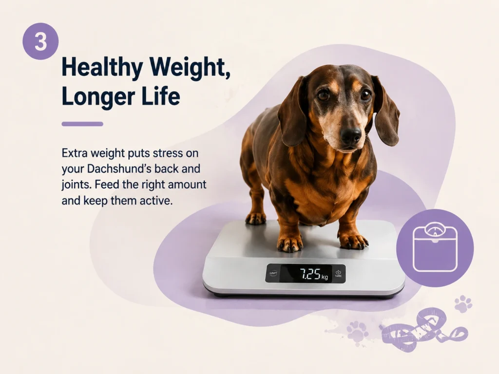 Dachshund standing on a scale to show the importance of maintaining a healthy weight