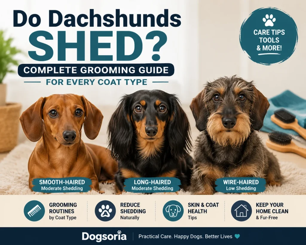 Dachshund with a healthy coat showing shedding and grooming care tips