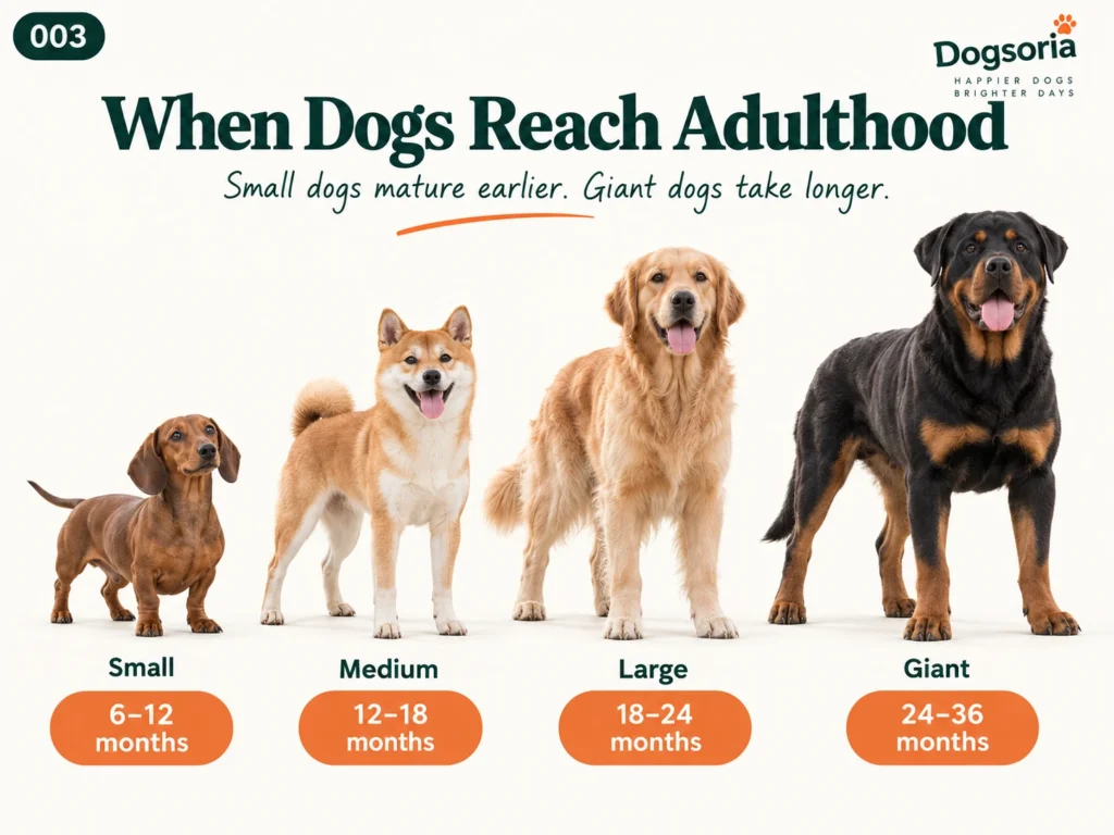 When Dogs Reach Adulthood by Size Small, medium, large and giant dogs showing different adulthood timelines by size