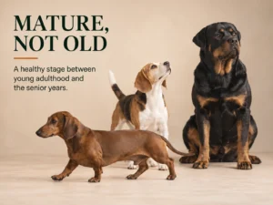 Three adult dogs representing the mature adult life stage